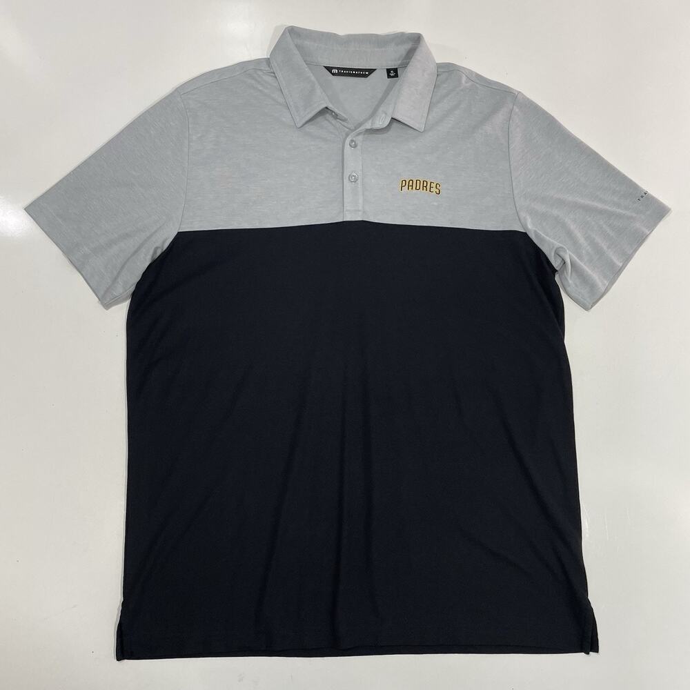 Travis Mathew Padres Polo Shirt Mens XL Gray Black Lightweight Performance Golf